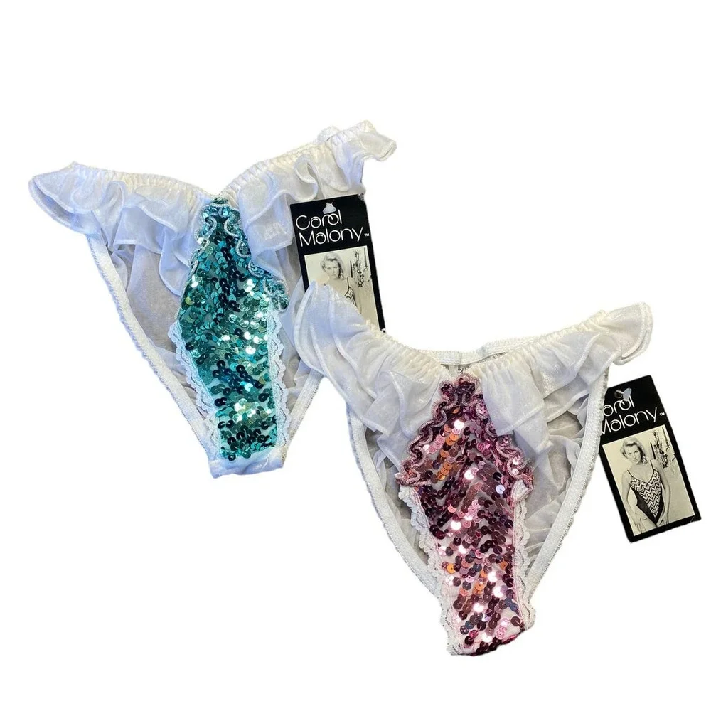 NEW Vintage Carol Malony Pink Sequin Ruffle Panties Small Deadstock - Picture 6 of 6